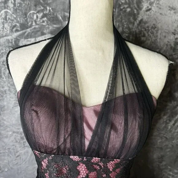 Betsy & Adam Dress Size 4 Purple Black Mesh Fairy Halter‎ Y2K Whimsigoth Event - Picture 3 of 16